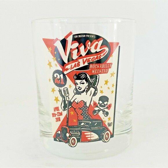 Cocktail Whiskey Glass Tom Ingram Las Vegas Rockabilly Sexy Pin-up Girl Lot of 4 - Picture 6 of 10